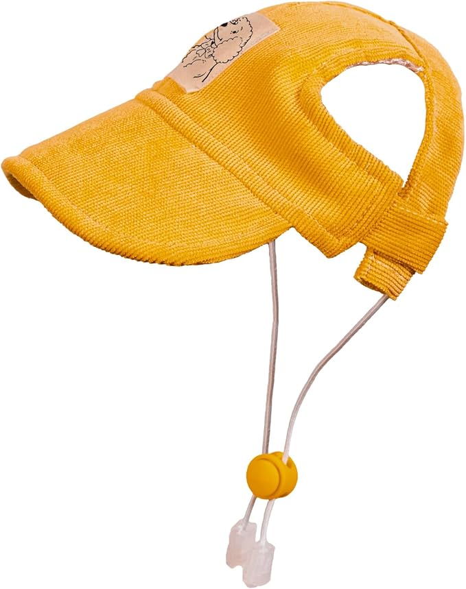 Pet Dog Baseball Cap, Cat Hat, Cat Dog Sun Cap with Ear Holes, Adjustable Puppy Outdoor Sun Hat (Yellow, X-Small)