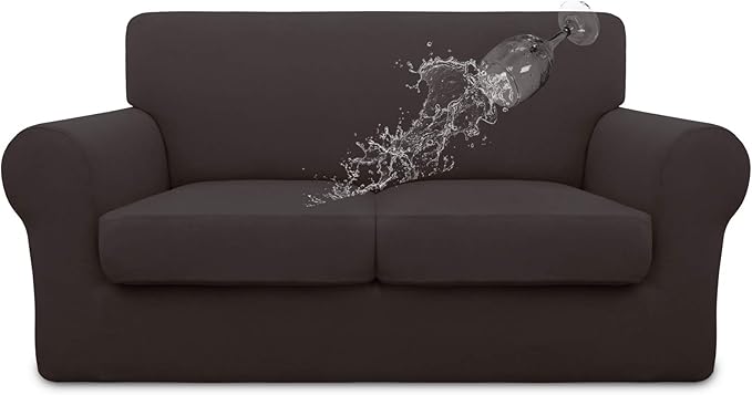 Easy-Going 100% Dual Waterproof 3 Pieces Loveseat Cover Stretch Soft Couch Cover for Dogs, Sofa Slipcover for 2 Separate Cushion Couch Leakproof Furniture Protector for Kids, Pets Chocolate