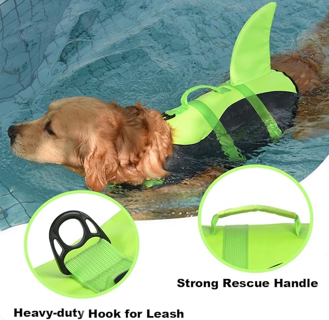 Doglay Dog Life Vest, Ripstop Cute Shark Dog Life Jacket with Superior Buoyancy and Rescue Handle, Adjustable Dog Life Vests for Boating Swimming, Pet Flotation Vest for Small Medium Large Dogs