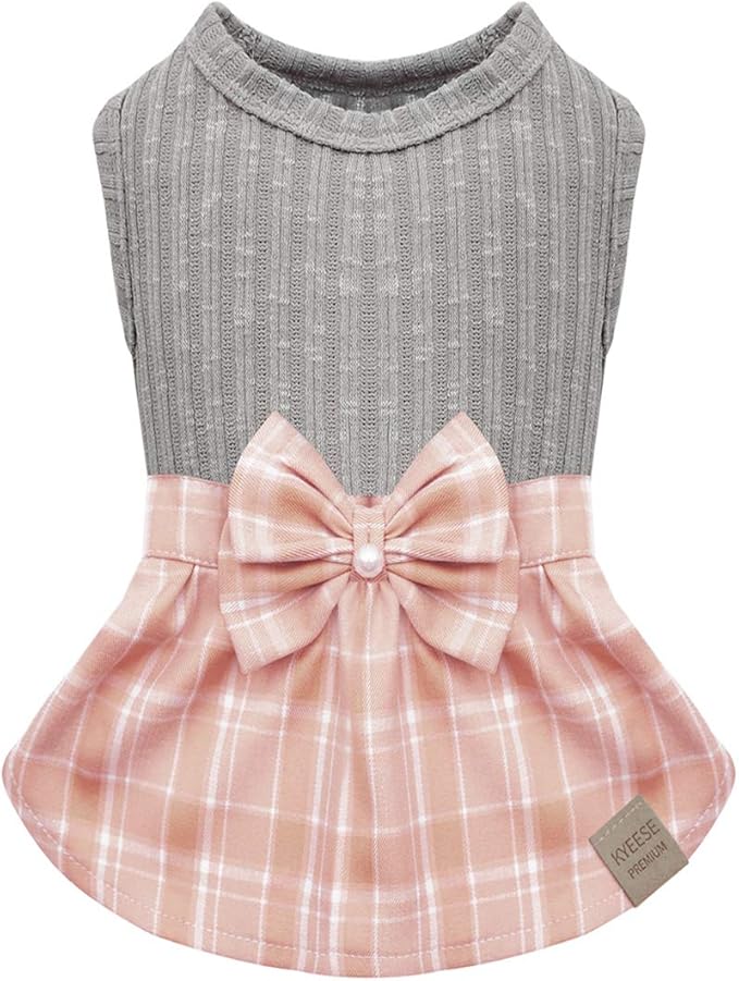 KYEESE Dog Dress Plaid with Bowtie Dog Casual Dresses for Small Dogs Cat Dress Puppy Dress