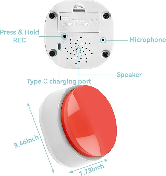 Rechargeable Pet Training Buttons - 30s Voice Recording Buttons for Cats & Dogs, USB-C ChargingCat Communication Talking Buttons with Anti-Slip Base Answer Buzzer-4Pack