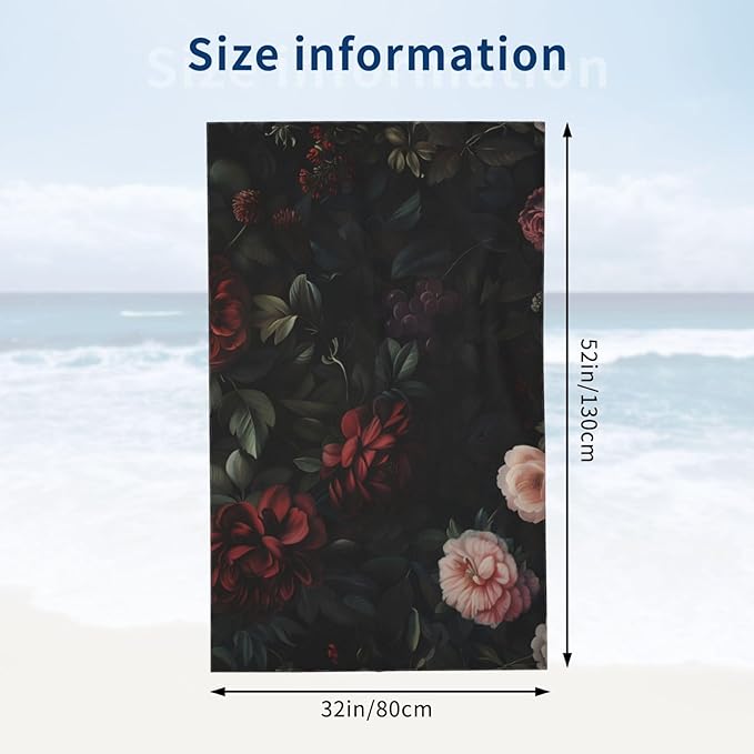 Floral Beach Towel Vintage Flower Sand-Free Microfiber Bath Towel Ultra Soft Quick Dry Pool Towel Absorbent Towel Lightweight Towel Gifts for Outdoor Bathroom Swimming Decor 31inx51in