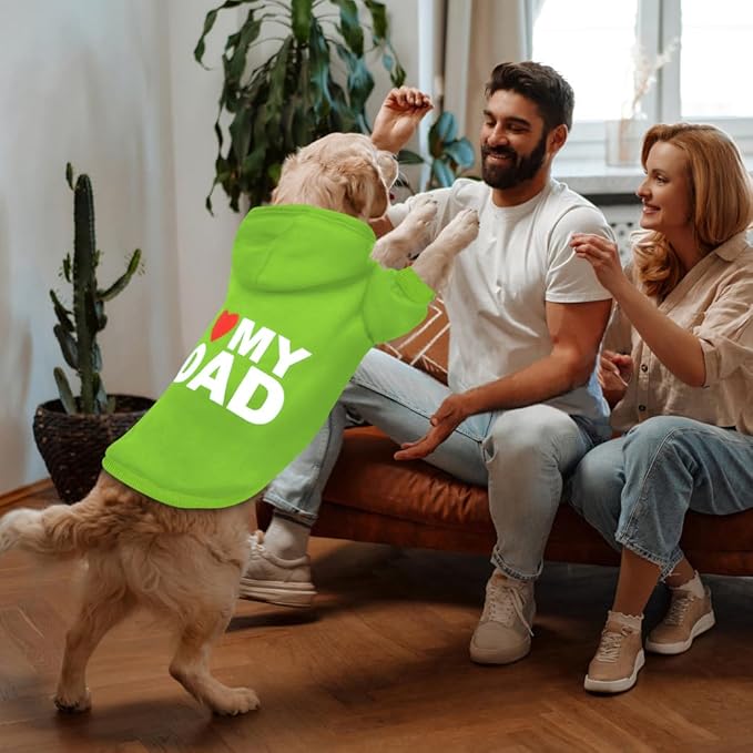 GreenJoy Dog Sweater Dog Hoodie Cold Weather Coat Hooded Sweatshirt for Puppies,Cats, Small Medium Large Dogs (Green(I Love My Dad), X-Small)