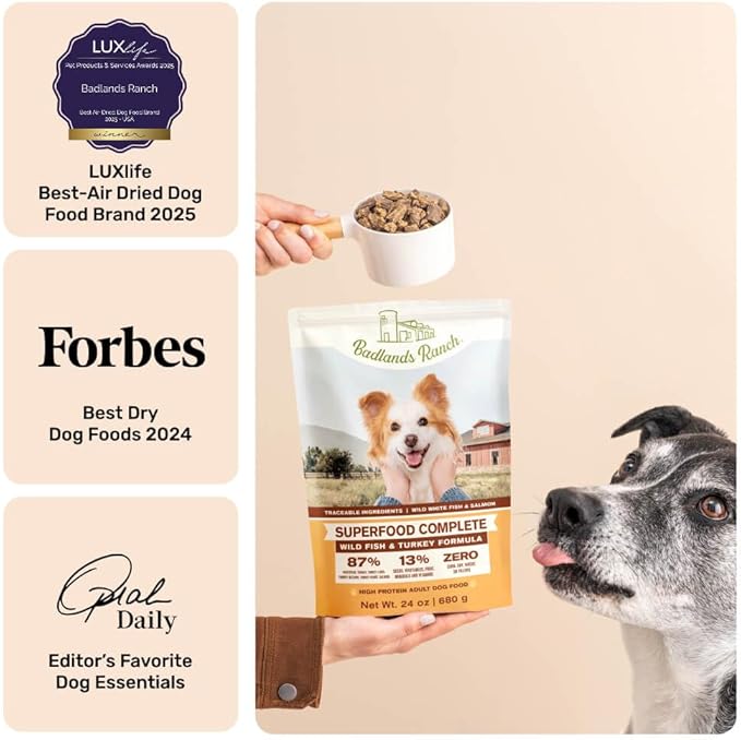 BADLANDS RANCH by Katherine Heigl – Superfood Complete Air-Dried Wild Fish & Turkey Dog Food – High Protein with Superfoods for Daily Wellness & Consistent Nutrition – 64 oz