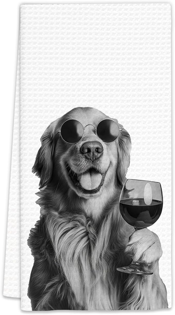 Golden Retriever Gifts Wine Kitchen Towels, Gifts for Golden Retriever Dog Wine Lovers Decorative Hand Dish Towel for Kitchen Home Bar, Funny GoldenRetriever Dog Owners Home Bar Decor(16x24In)