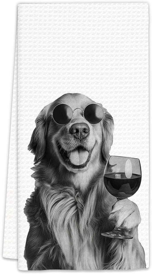 Golden Retriever Gifts Wine Kitchen Towels, Gifts for Golden Retriever Dog Wine Lovers Decorative Hand Dish Towel for Kitchen Home Bar, Funny GoldenRetriever Dog Owners Home Bar Decor(16x24In)