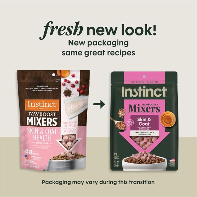 Instinct RawBoost Functional Mixers, Freeze Dried Dog Food Topper, Grain-Free, Real Chicken - Skin & Coat Health, 12.5 oz. Bag