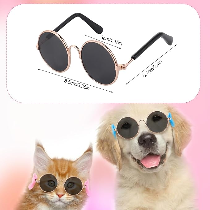 2 Set Small Dog Baseball Hat with Ear Holes and Pet Sunglasses for Beach, Dog Baseball Cap Puppy Sun Hats for Small Dogs (Pink, Blue)