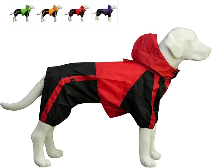 Lovelonglong Border Collie Dog Hooded Raincoat, Rain Jacket Poncho Waterproof Clothes with Hood Breathable 4 Feet Four Legs Rain Coats for Large Dogs Red L-M+