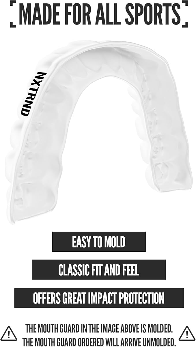 2 Pack Nxtrnd Classic Mouthguard, Custom Fit Sports Mouthpiece for Football, Boxing, MMA, Basketball, Hockey, Lacrosse, Youth & Adult (White)