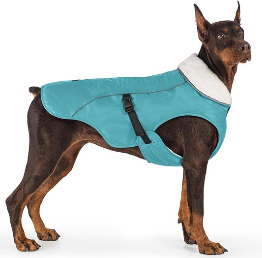EMUST Dog Cold Weather Coats, Fleece Lining Small/Medium/Large Dog Jacket for Winter, Warm Waterproof Pet Winter Clothes for Large Dogs, Turquoise, XL
