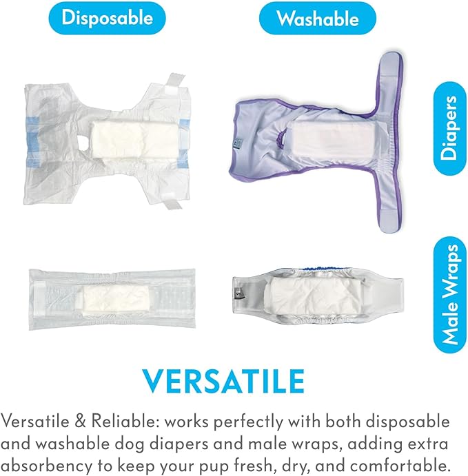 Paw Inspired Dog Diaper Pads | Booster Pad Inserts for Female and Male Washable and Disposable Dog Diapers and Belly Bands | Adds Absorbency, Stops Leaks (30 Count)
