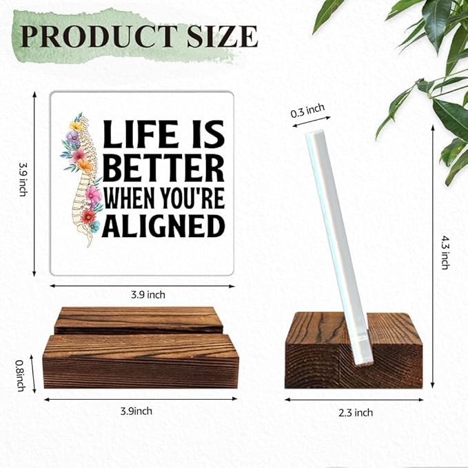 Life Is Better When You're Aligned Acrylic Sign With Wooden Stand, Funny Office Livingroom Desk Plaque Decor for Spine Doctor, Spine PT Top Chiropractor Gifts, Chiropractic Sign Gifts