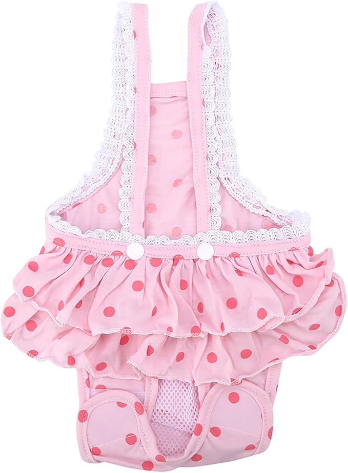 Cotton Breathable Sweet Dots Pet Suspender Pants Sanitary Menstrual Underwear for Dogs Puppies Soft Comfortable Adjustable Straps Pink Purple S M L XL XXL (M)