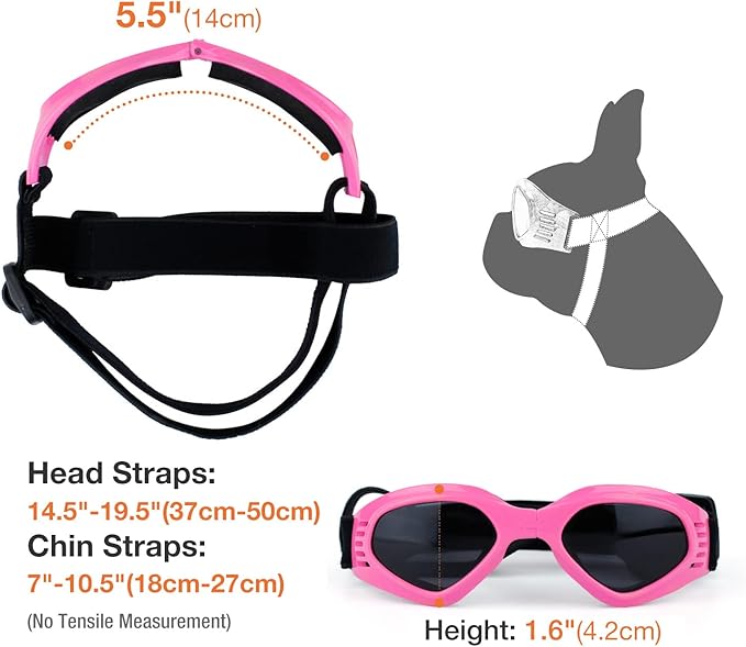 Enjoying Dog Sunglasses Medium Breed, Dog Goggles UV Protection, Cycling Eye Protection for Medium-Small Dogs, Outdoors Breathable Windproof Dustproof Anti-Fog, Adjustable Straps, Heart Pink