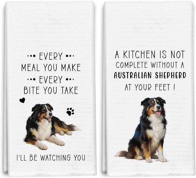 Funny Australian Shepherd Dish Towels for Kitchen Sets of 2, Gifts for Dog Lover, Drying Cloth Tea Towel Hand Towels for Cooking Baking Bathroom Decor, 16 x 24 Inch -06