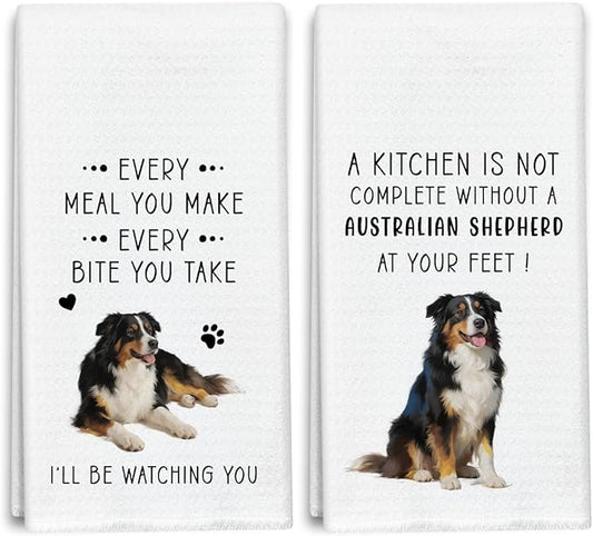 Funny Australian Shepherd Dish Towels for Kitchen Sets of 2, Gifts for Dog Lover, Drying Cloth Tea Towel Hand Towels for Cooking Baking Bathroom Decor, 16 x 24 Inch -06