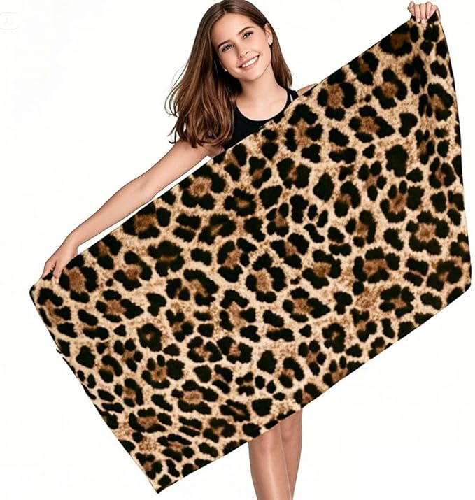 LIVILAN Small Size Cheetah Print Beach Towel, 24" x 48" Leopard Towel for Women, Girls of Small Size, Quick Dry, Sand Free Microfiber, Backup Use for Pool, Bath, Yoga, Swim, Shower