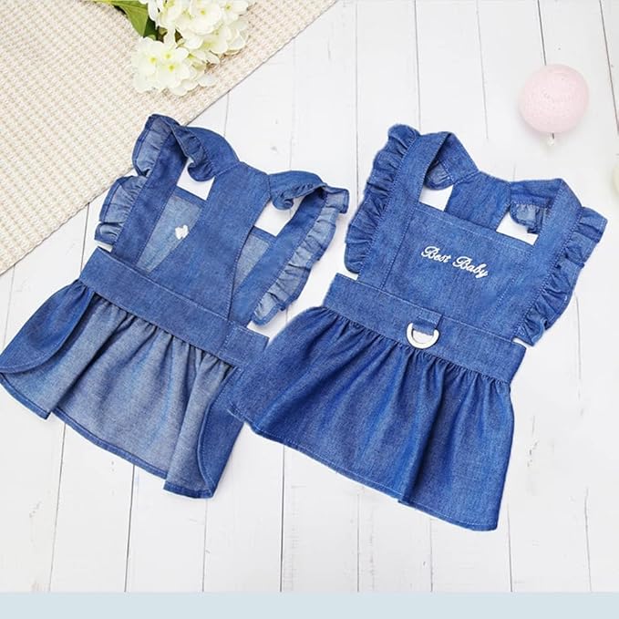 ANIAC Dog Denim Dresses with Cute Bowknot Cat Princess Vest Skirt with D-Ring Pet Spring Summer Clothes Puppy Walking Harness Outfits (X-Large, Sk-2)