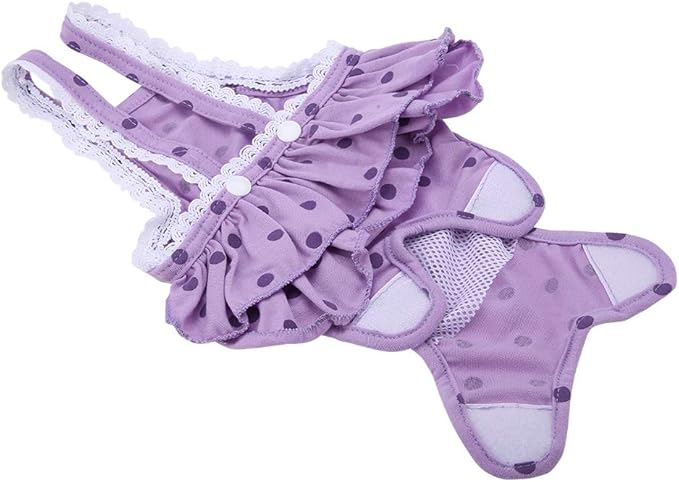 Cotton Breathable Sweet Dots Pet Suspender Pants Sanitary Menstrual Underwear for Dogs Puppies Soft Comfortable Adjustable Straps Pink Purple S M L XL XXL (XXL)