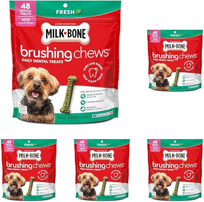 Milk-Bone Brushing Chews Fresh Mint Flavor Daily Dental Dog Treats, Mini, 18.9 Oz. Bag (Pack of 5)