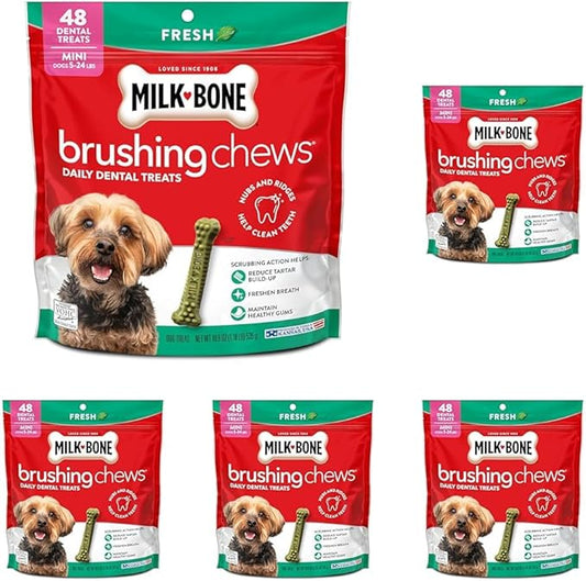 Milk-Bone Brushing Chews Fresh Mint Flavor Daily Dental Dog Treats, Mini, 18.9 Oz. Bag (Pack of 5)
