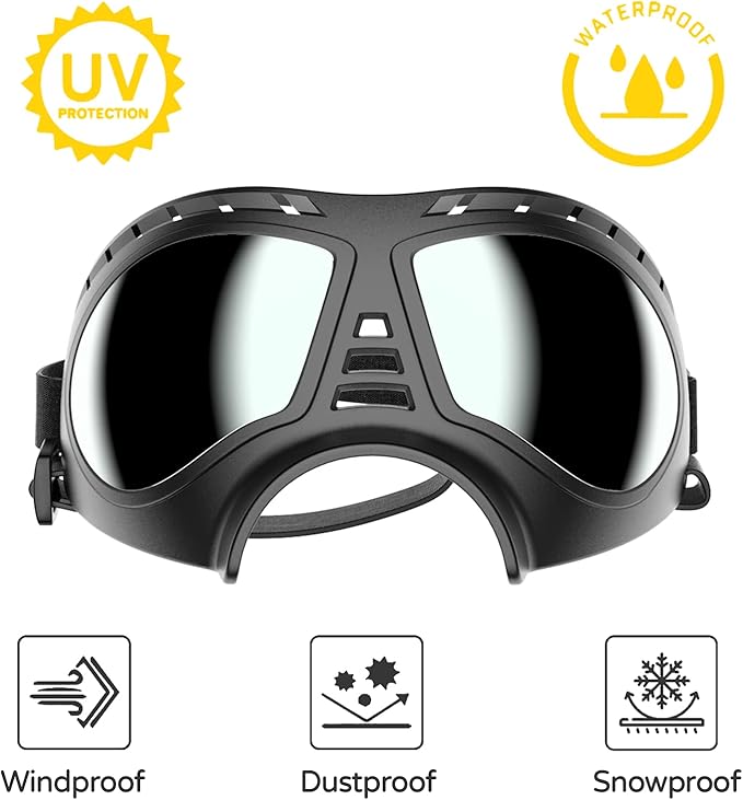 NVTED Dog Goggles Big Area Dog Sunglasses, Large Breed Windproof Snowproof Eye Protection Pet Glasses for Outdoor Driving Cycling (Large)