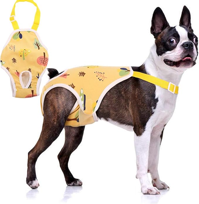 QBLEEV Dog Diapers Female Washable Sanitary Pantie with Adjustable Suspender, Reusable Doggie Diapers for Male Dogs in Heat, Cute Puppy Pet Period Panties Dog Underwear for Corgi French Bulldog S
