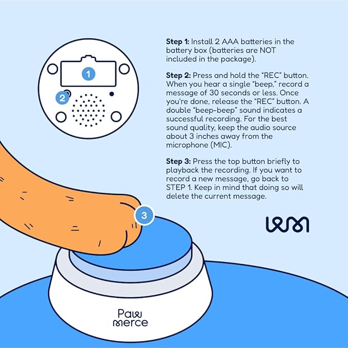 Dogs Voice Recording Command Button,4PC's Colorful 30 Second Training Buzzer Communication, Funny Gift for Pet Training