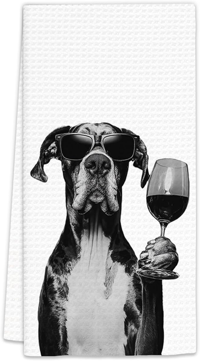Great Dane Gifts Wine Kitchen Towels, Gifts for Great Dane Dog Wine Lovers Decorative Hand Dish Tea Towel for Kitchen Home Bar, Funny GreatDane Dog Owners Home Bar Decor(16x24In)