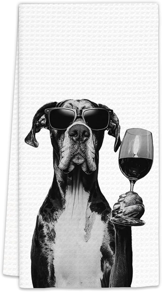Great Dane Gifts Wine Kitchen Towels, Gifts for Great Dane Dog Wine Lovers Decorative Hand Dish Tea Towel for Kitchen Home Bar, Funny GreatDane Dog Owners Home Bar Decor(16x24In)