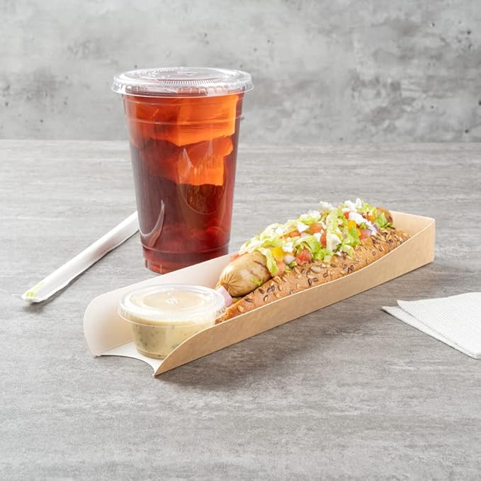 Restaurantware-Bio Tek 11.8 x 2 x 1.3 Inch Hot Dog Trays Pak of 200 Open-Design Hot Dog Containers - 3-Walled, Greaseproof, Recyclable, Disposable, Kraft Paper Serving Trays For Food Trucks