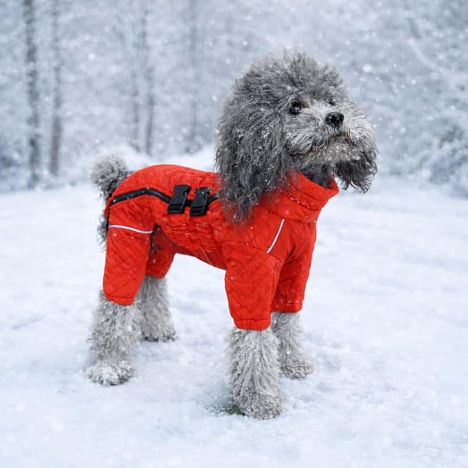 Warm Dog Coat Double Layers Dog Vest, 4 Legs Covered Windproof Waterproof Reflective Warm Dog Vest Outdoor Skating Dog Costume for Small Medium Large Dogs Orange S