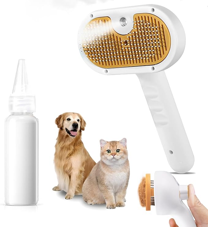 Pet Steam Brush for Dog & Cat – 3-in-1 Spray Hair Removal Comb for Shedding & Grooming, Softens Fur & Reduces Static – Water Brush for Long & Short Coats, Bath-Hating Pets, Includes Waterless Shampoo