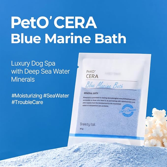PetO’Cera Blue Marine Bath for Dogs, Deep Sea Water, Soothes Dry, Itchy Skin, Removes Debris, Conditions Coat, Anti-Lick Paw Soak, Hypoallergenic, Tear-Free, No-Rinse Dog Spa, Dog Grooming, 3.3 lbs