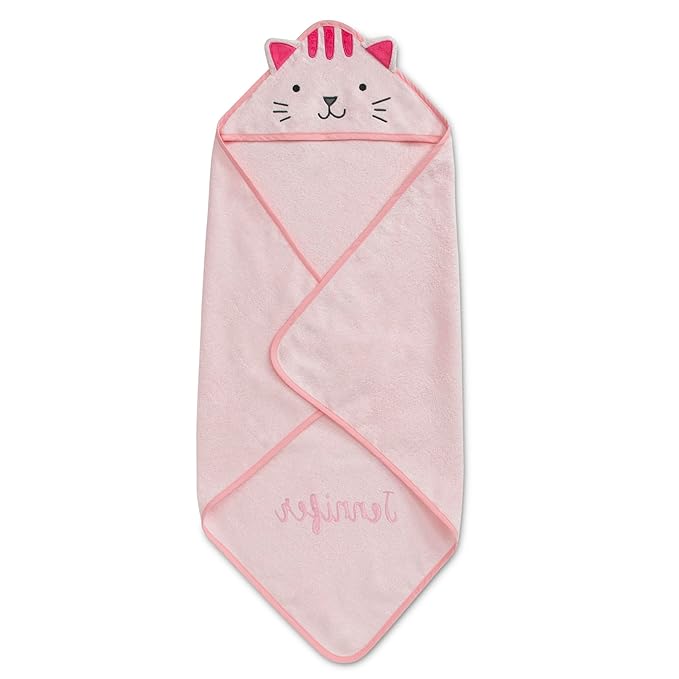 Delta Children Personalized Baby/Infant Hooded Bath Towel - Super Soft and Absorbent- Newborn Essential - Ideal Baby Registry/Shower Gift for Boys and Girls, Pink Cat