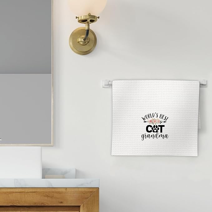Cat Grandma Gifts Kitchen Towels, Gifts for Cat Grandma Dish Towels, CatLovers Gift Grandma Decorative Hand Towels for Kitchen, World’s Best CatGrandma KitchenBathroom Decor(16x24 Inch)