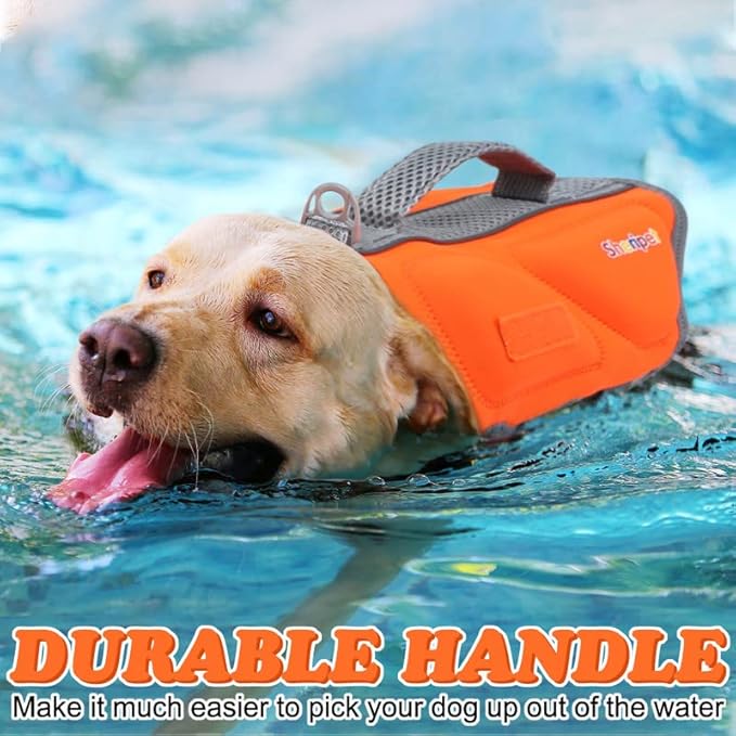 Dog Life Jacket, Good Visibility Dog Life Vests for Swimming with Reflective Stripes and Rescue Handle, Pet Flotation Vest Suit for Small Medium and Large Dogs, Medium