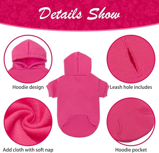 KOOLTAIL Dog Hoodie for Large Medium Small Dogs,Soft and Warm Pet Sweater with Leash Hole and Pocket Boy Girl,Puppy Fall Winter Jacket Clothes,French Pitbull Cold Weather Coat Sweatshirt,Deep Pink L
