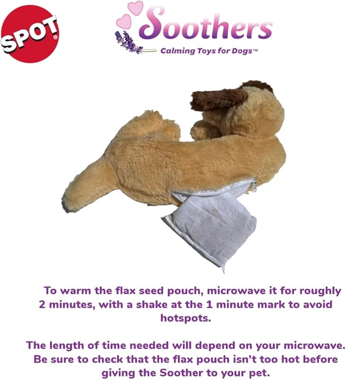 SPOT Soothers- Warm Hug Pal - Calming Plush Dog Toy with Lavender Scented Beads, Removable Squeaker, Microwavable Warming Pouch, Separation Anxiety Relief, for Medium to Large Dogs and Puppies, 10in