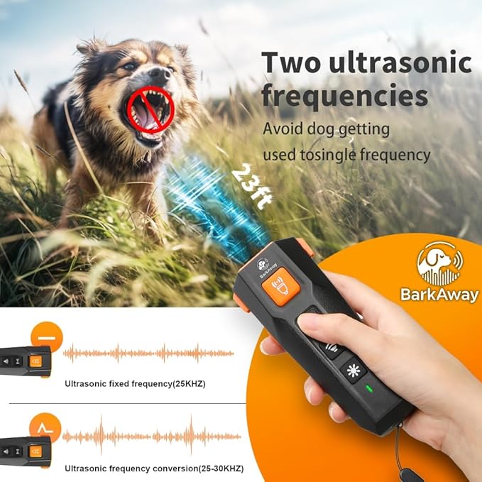 Ultrasonic Dog Bark Deterrent Device - 4 Training Modes, Rechargeable with LED Flashlight, Stop Neighbor's Dog Barking, Humane Long Range Anti-Bark Tool Indoor/Outdoor