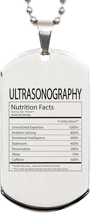 DesiDD Funny Ultrasonography Gifts - Nutrition Facts Dog Tag Necklace for Sonographer Staff Diagnostic Technician Ultrasound Men, Women - Silver Stainless Steel - Christmas, Birthday