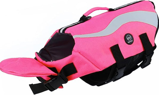 EMUST Dog Flotation Vest, Reflective Life Jacket for Small Dogs with Rescue Handle, Small Dog Vests Lifesaver for Swimming Boating Water with Front Neck Float, Pink,S