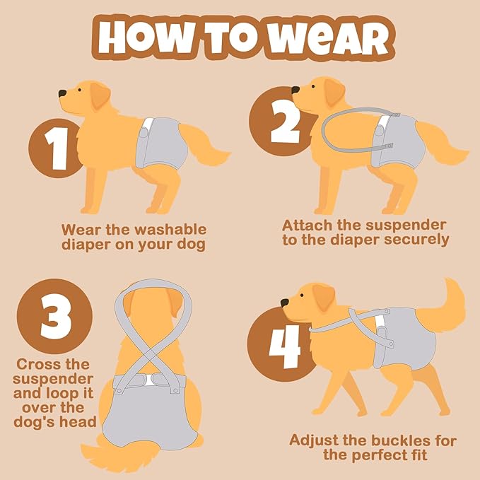 Pet Soft Dog Diapers Female with Suspenders, 3 Pack Reusable Female Dog Diapers for Heat, Dog Period Panties for Doggie in Cycle(Small, Deepcolor)