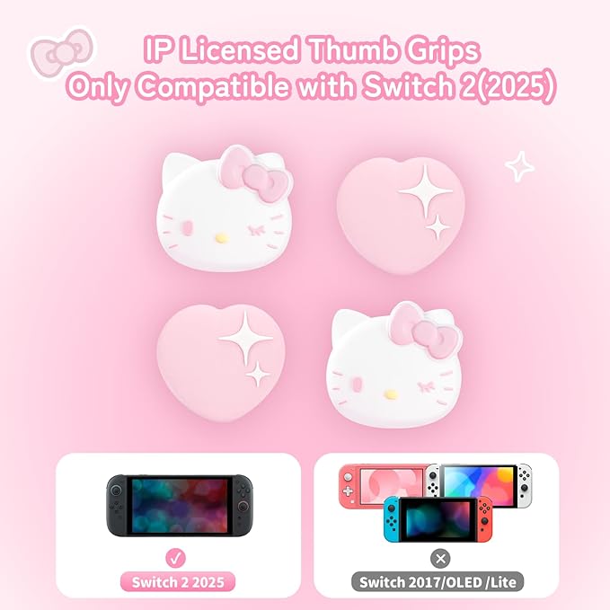 Thumb Grip Caps Compatible with Nintendo Switch 2, Silicone Joystick Grip Caps for Switch 2025, 4pcs, Cute Cat Style, White & Pink