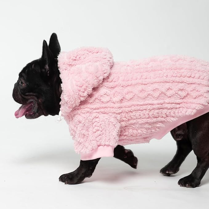 KOOLTAIL Fuzzy Dog Sweater Hoodie for Small Medium Large Dogs, Soft Fleece Pet Clothes Sweatshirt with Leash Hole, Warm Winter Dog Sherpa Jacket Snuggie Cold Weather Coat for Puppy Cats Girl, Pink XS