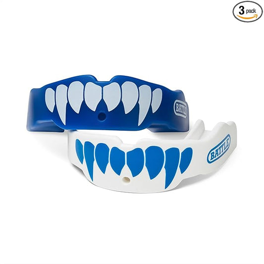 Battle Sports Fang Mouthguards 2-Pack – Football Protection for Youth & Adults – Includes Strap – Works with Braces – Enhanced Dental Coverage – Ideal for Contact Sports