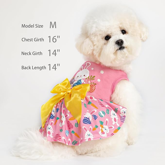 PUPTECK Print Dog Easter Dress Pet Costumes Apparel with Cute Bowtie Puppy Clothes Outfit, Rabbit, L