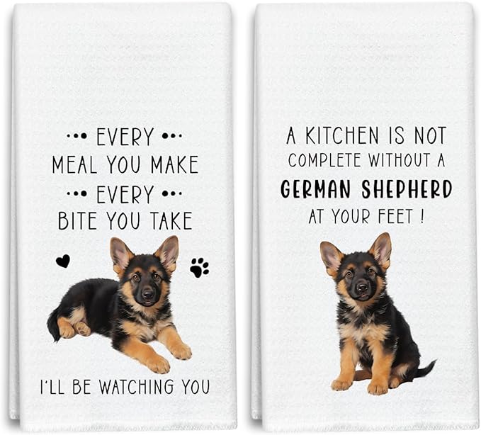 Funny German Shepherd Dish Towels for Kitchen Sets of 2, Gifts for Dog Lover, Drying Cloth Tea Towel Hand Towels for Cooking Baking Bathroom Decor, 16 x 24 Inch -16