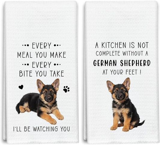 Funny German Shepherd Dish Towels for Kitchen Sets of 2, Gifts for Dog Lover, Drying Cloth Tea Towel Hand Towels for Cooking Baking Bathroom Decor, 16 x 24 Inch -16